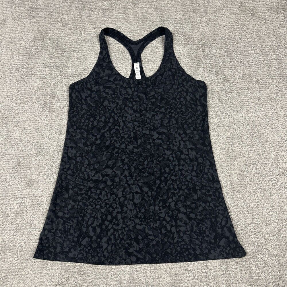 Lululemon Cool Racerback Tank Top Womens 10 CRB Black Gray Cheetah Camo Stretch